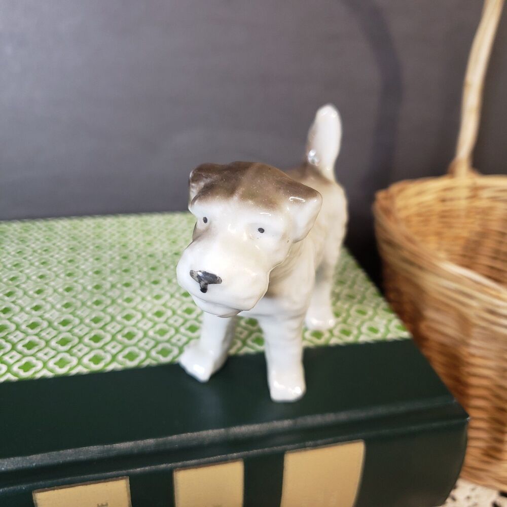 Vintage MCM Miniature Porcelain Schnauzer Dog Figurine 3" Wire Fox Terrier